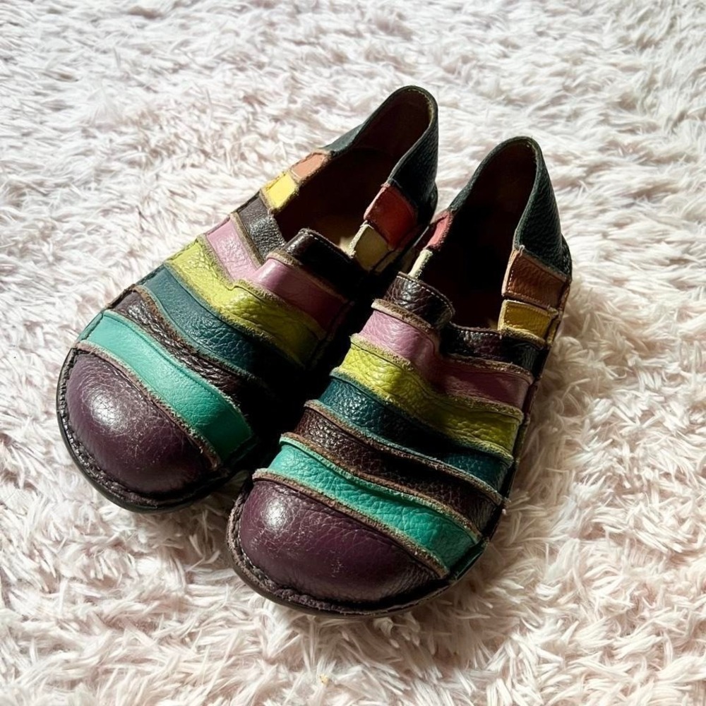 Rainbow Leather Spring Step Firefly Colorful Hippie Granola SlipOn Shoes Womens7